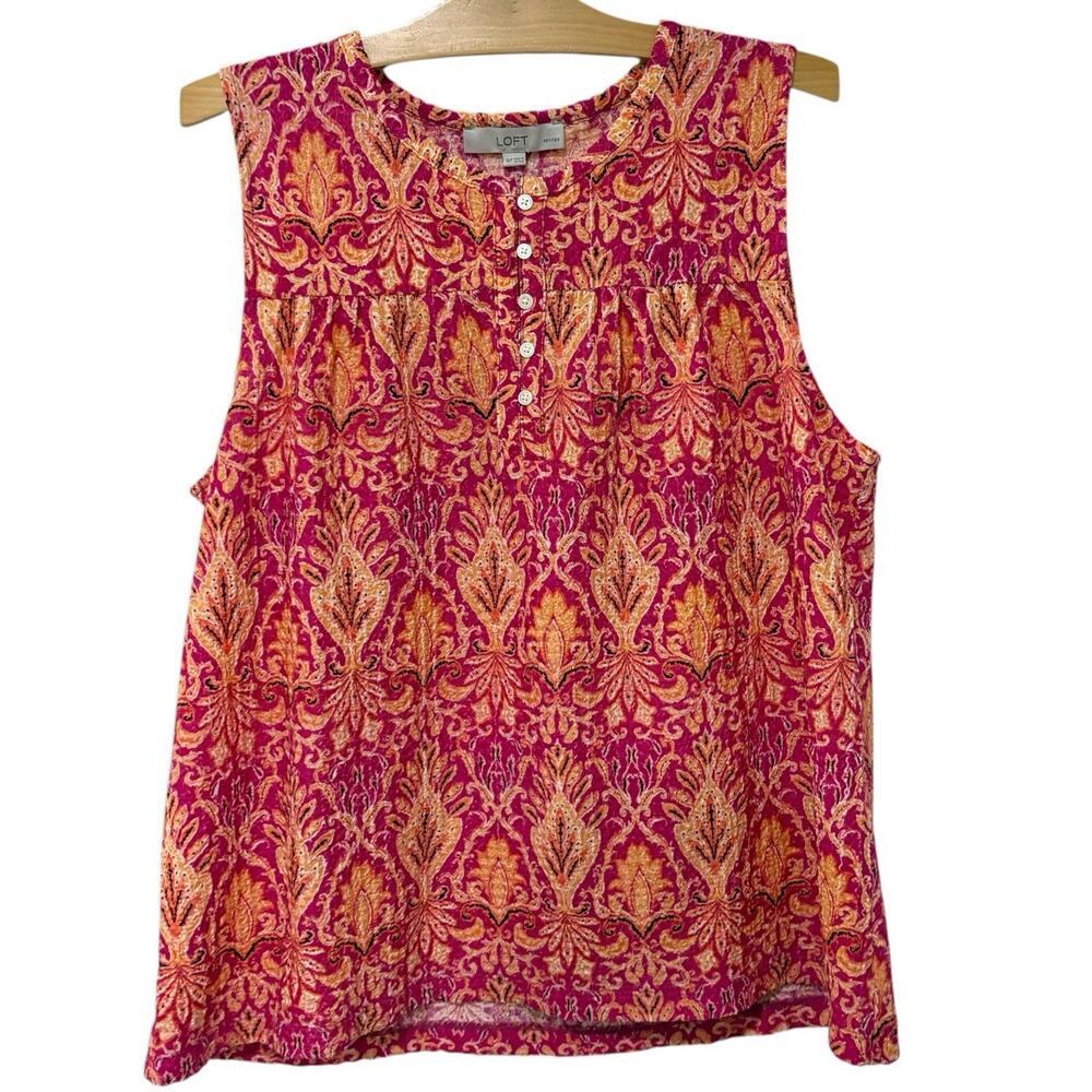 Ann Taylor LOFT | Top Sleeveless Pink Orange Floral Crinkle- Size XL Petite